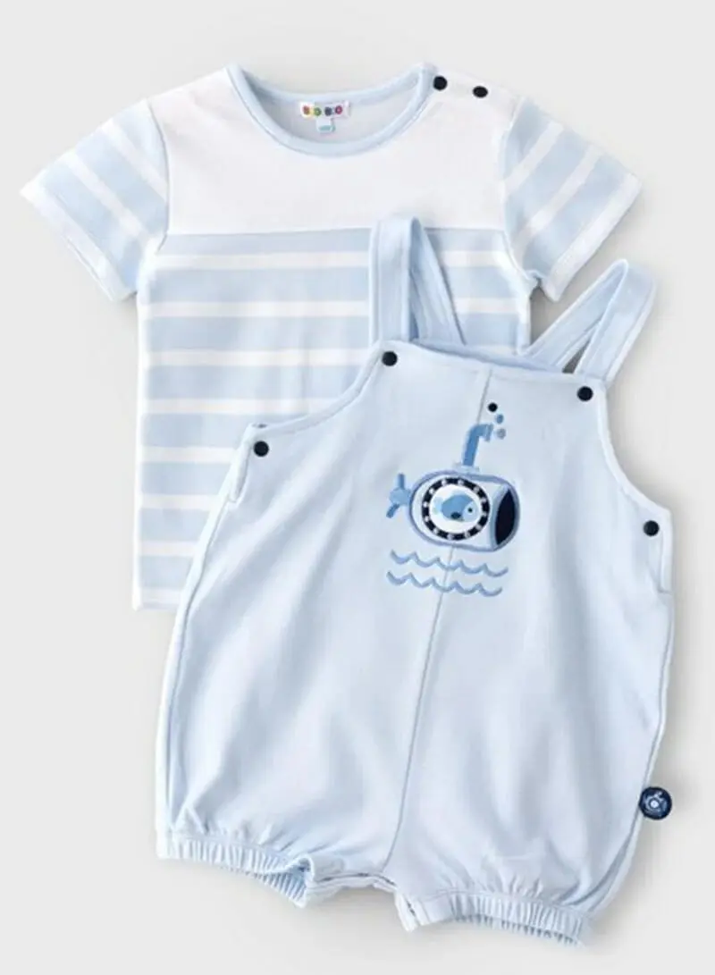 Blue submarine baby dungaree outfit